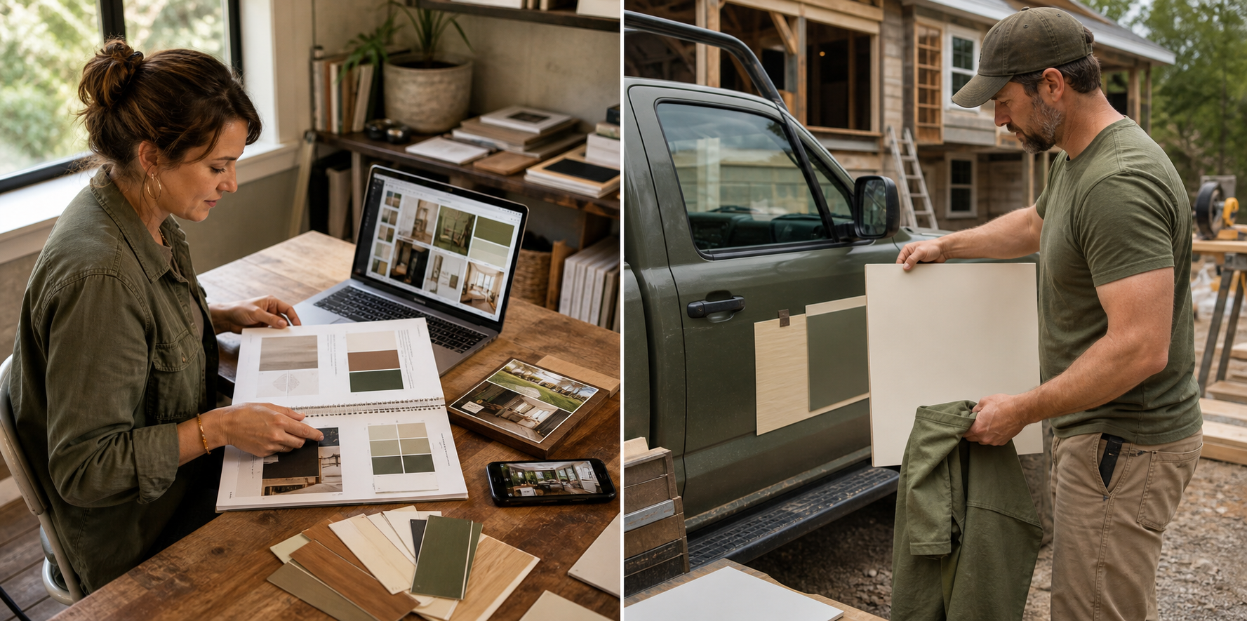 A remodeling team using a practical brand guide across proposals, signs, social media, and field materials