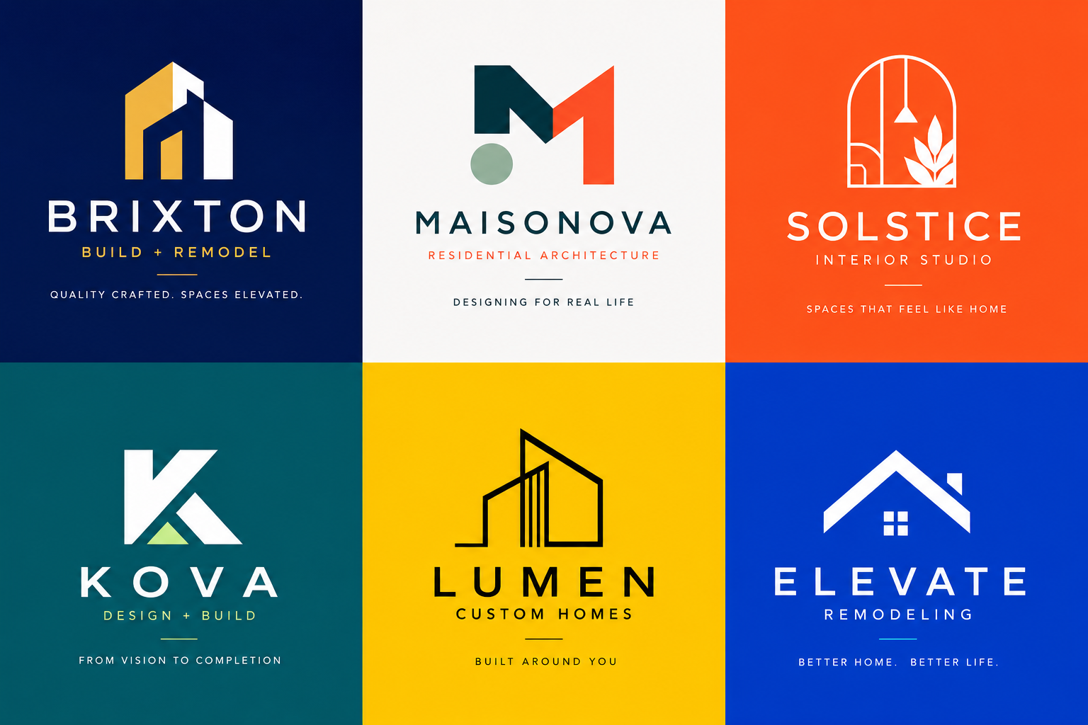 Examples of cohesive brand identity tiles for a home service marketing system