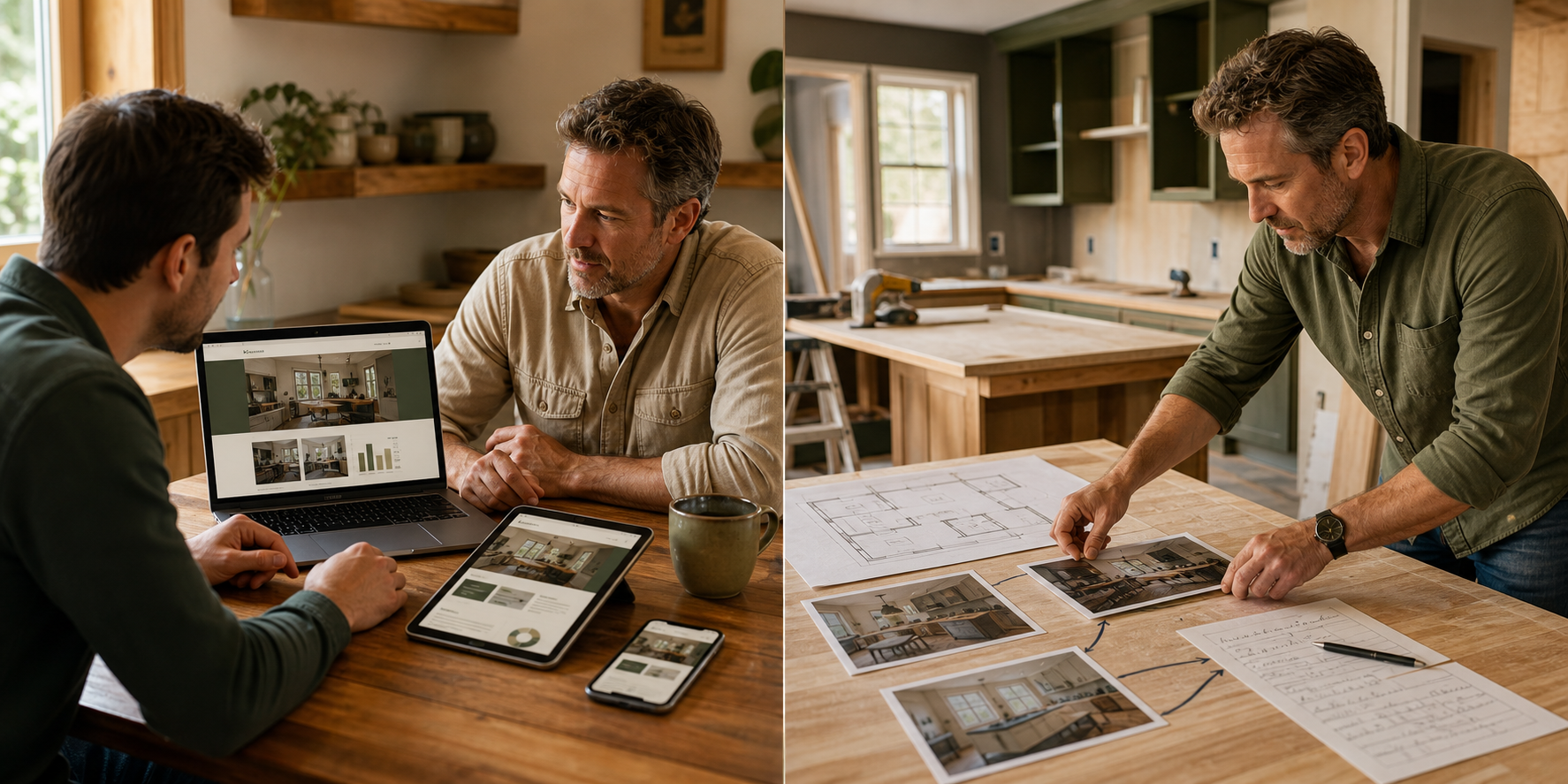 A remodeling website being checked for search structure, mobile speed, and clear project content