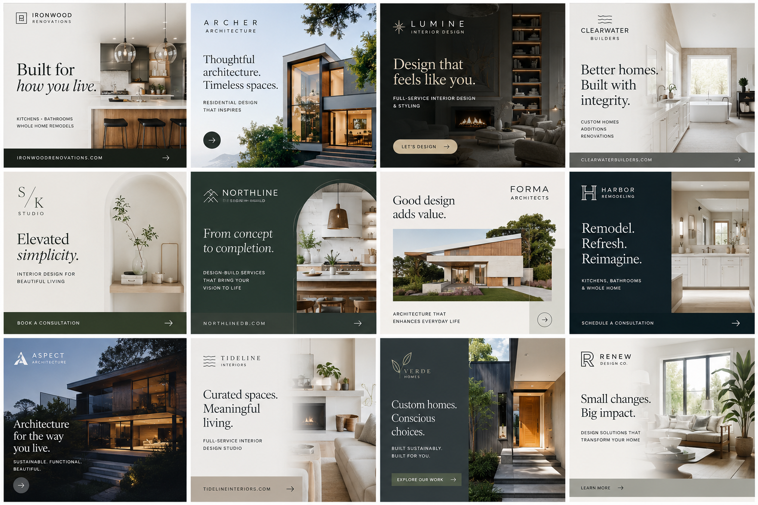 Example of social content tiles built from project proof and remodeling topics